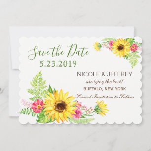 Watercolor Yellow Sunflower Wedding Save the Date
