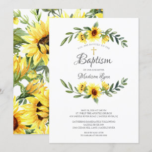 Watercolor Yellow Sunflowers Baptism Invitation