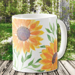 Watercolor Yellow Sunflowers  Coffee Mug<br><div class="desc">This unique mug is decorated with yellow watercolor sunflowers and green leaves are on a white background. 
Because we create our own artwork you won't find this exact image from other designers.
Original Watercolor © Michele Davies.</div>