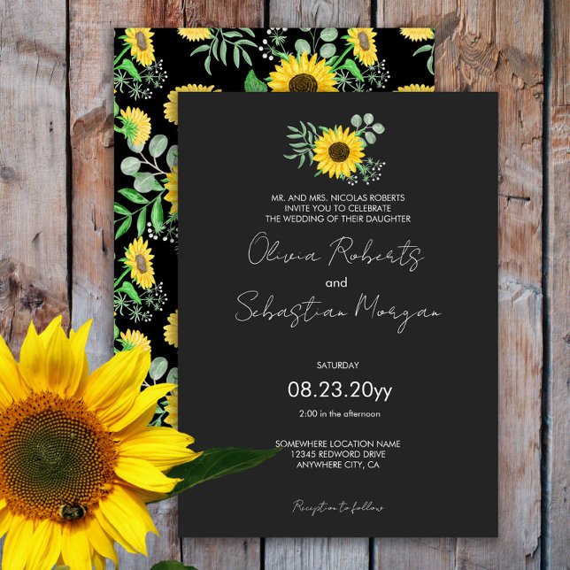 Watercolor Yellow Sunflowers Formal Wedding Invitation (Creator Uploaded)