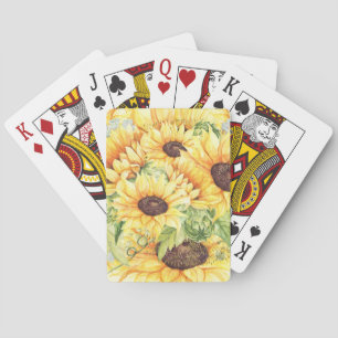 Watercolor Yellow Sunflowers Greenery Playing Cards