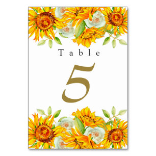 Watercolor Yellow Sunflowers Table Number