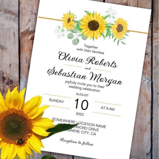 Watercolor yellow sunflowers wedding invitation (Creator Uploaded)