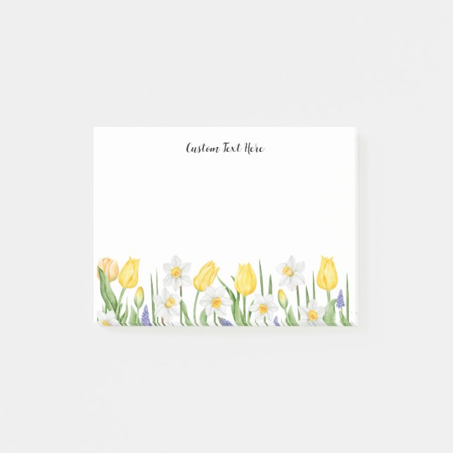 Watercolor Yellow Tulips Custom Text  Post-it Notes (Front)