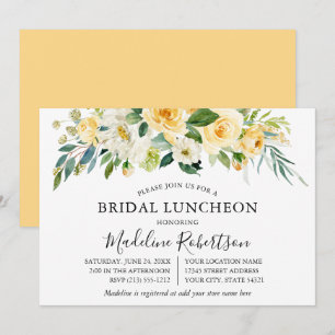 Watercolor Yellow White Floral Bridal Luncheon Invitation