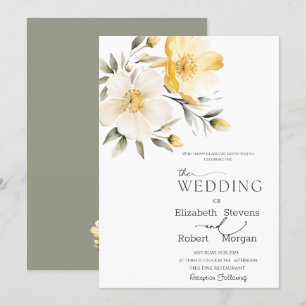 Watercolor Yellow White Flowers Wedding Invitation
