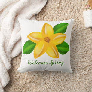 Watercolor Yellow Wildflower Welcome Spring Cushion