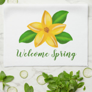 Watercolor Yellow Wildflower Welcome Spring Tea Towel