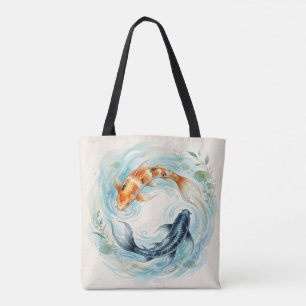 Watercolor Yin Yang Koi Fish Tote Bag