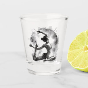 Watercolor Yoga Reiki One-Legged King Pigeon Pose Shot Glass