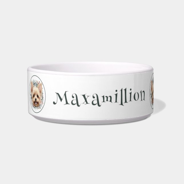 Watercolor Yorkie and Floral Wreath Bowl (Left)