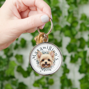 Watercolor Yorkie and Floral Wreath Key Ring