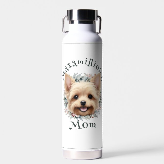 Watercolor Yorkie and Floral Wreath Water Bottle (Front)