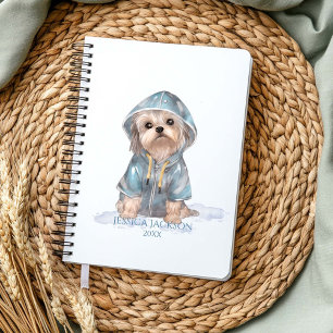 Watercolor Yorkie in Blue Raincoar Yearly Planner