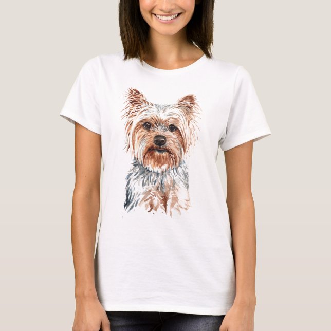 Watercolor Yorkie Terrier T-Shirt (Front)