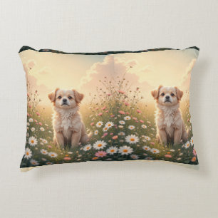 Watercolor Yorkshire Terrier in Flower Field Wall Decorative Cushion