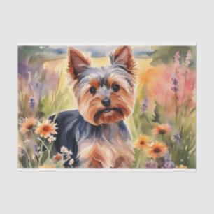 Watercolor Yorkshire Terrier in flowers Decoupage  Tissue Paper