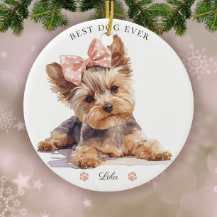 Watercolor Yorkshire Terrier Puppy Custom Ceramic Tree Decoration