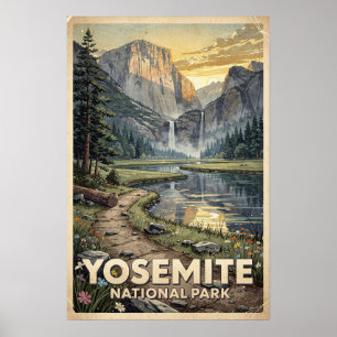Watercolor Yosemite National Park Retro Poster