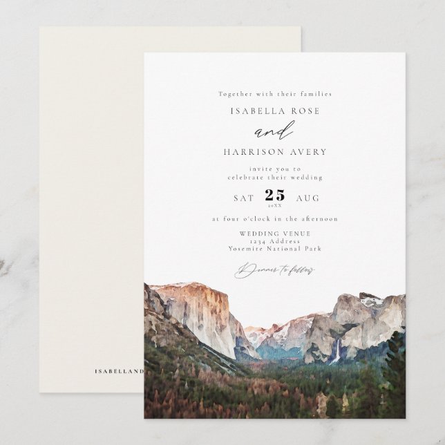 Watercolor Yosemite National Park Skyline Wedding  Invitation (Front/Back)