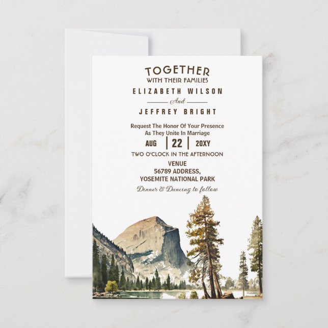 Watercolor Yosemite National Park Wedding Ca US I Invitation (Front)