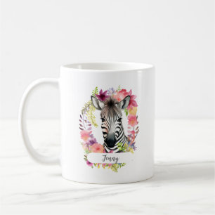 Watercolor Zebra and Floral Wreath Coffee Mug