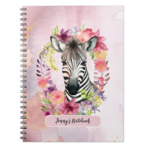 Watercolor Zebra and Floral Wreath 