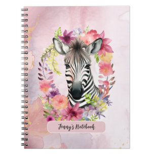 Watercolor Zebra and Floral Wreath Notebook