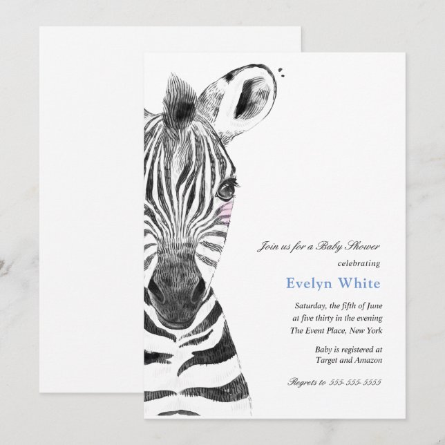 Watercolor Zebra | Baby Shower invitation (Front/Back)