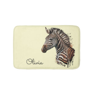 Watercolor zebra head decoration bath mat