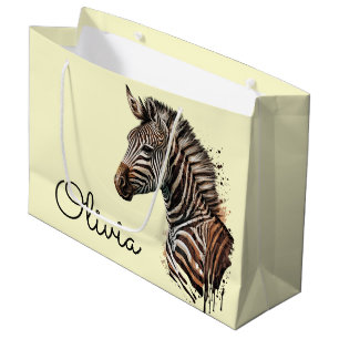 Watercolor zebra head decoration large gift bag