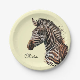 Watercolor zebra head decoration paper plate