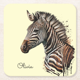 Watercolor zebra head decoration square paper coaster