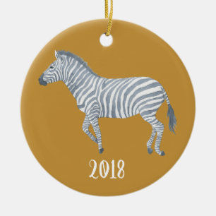 Watercolor Zebra Keepsake Year Ceramic Tree Decoration
