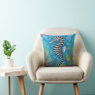 Watercolor Zebra Seahorse Cushion