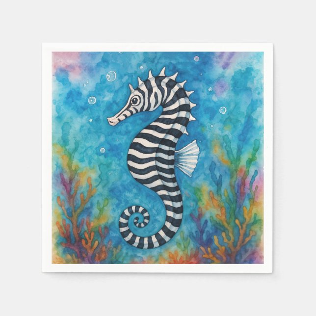 Watercolor Zebra Seahorse Napkin (Front)
