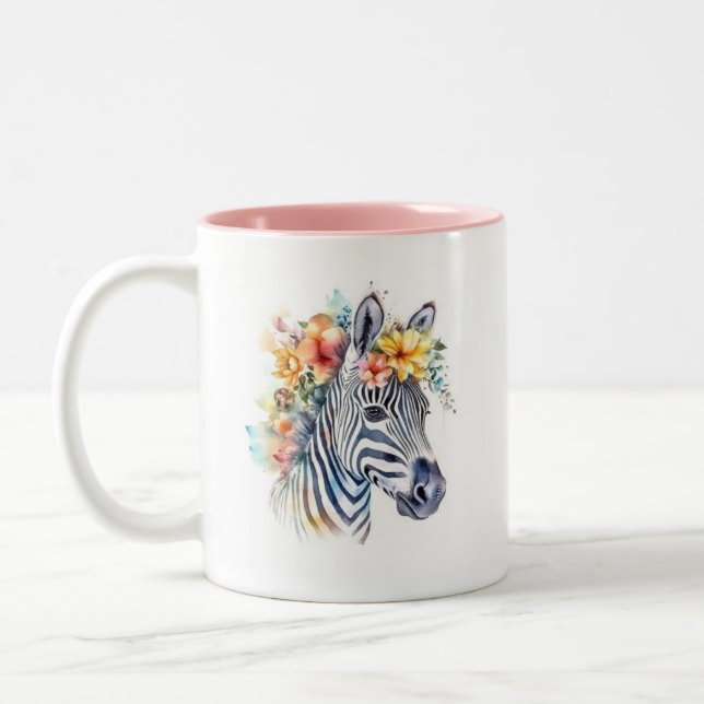 Watercolor Zebra Two-Tone Coffee Mug (Left)