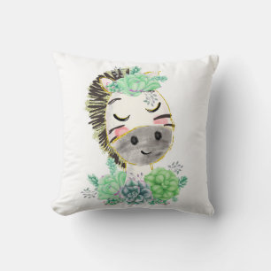 Watercolor Zebra with Succulents Throw Pillow