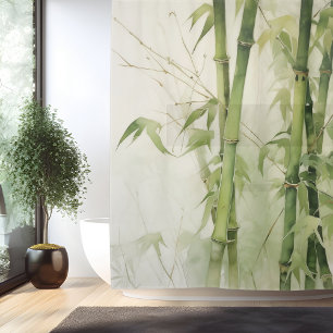 Watercolor Zen Bamboo Harmony Shower Curtain