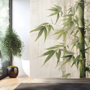 Watercolor Zen Bamboo Harmony Shower Curtain