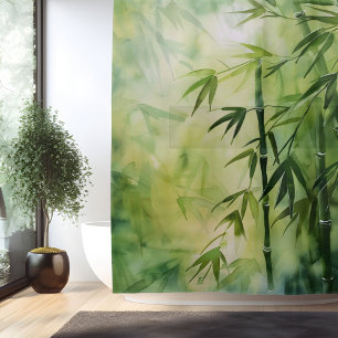 Watercolor Zen Bamboo Harmony Shower Curtain