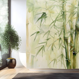 Watercolor Zen Bamboo Harmony Shower Curtain