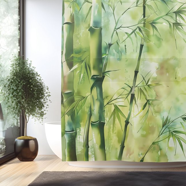 Watercolor Zen Bamboo Harmony Shower Curtain (Creator Uploaded)