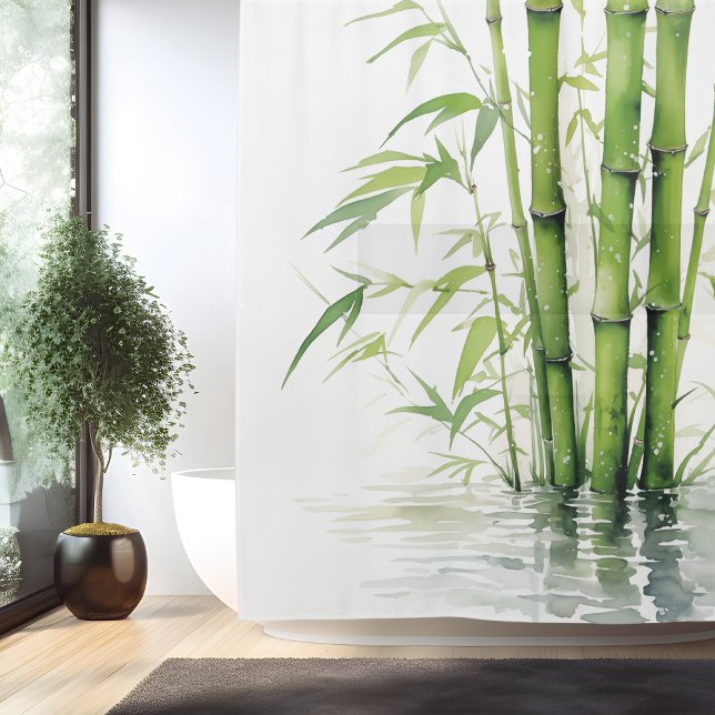 Watercolor Zen Bamboo Harmony Shower Curtain (Creator Uploaded)