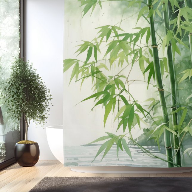 Watercolor Zen Bamboo Harmony Shower Curtain (Creator Uploaded)