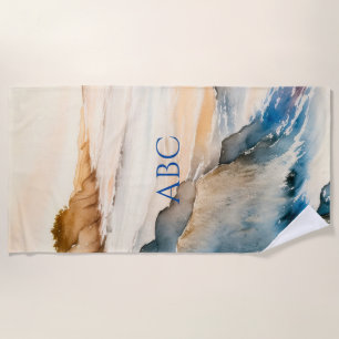 Watercolor Zen Peaceful Coast Beach Towel