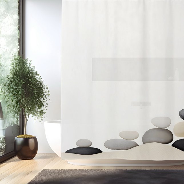 Watercolor Zen Stone Garden Japanese Style Shower Curtain (Creator Uploaded)