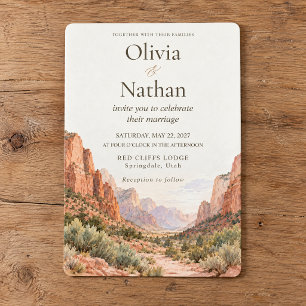 Watercolor Zion National Park Canyon Wedding Invitation