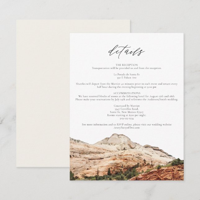 Watercolor Zion National Park Wedding Details Invi Invitation (Front/Back)