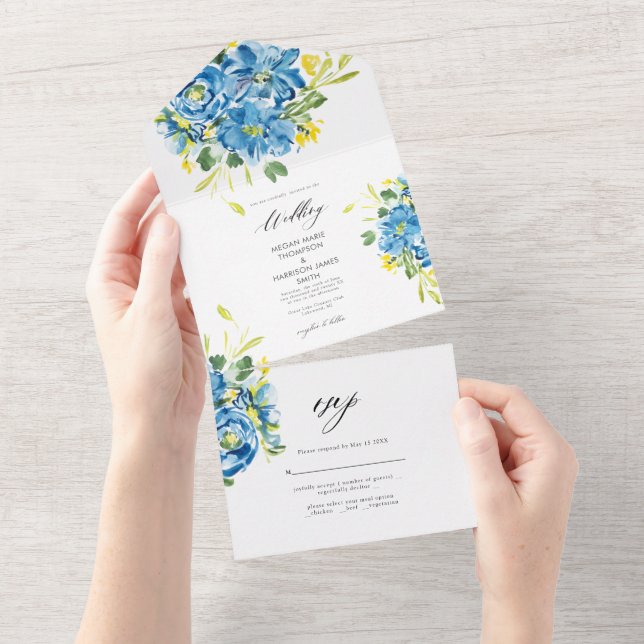 WatercolorBlue Flower Wedding Invitation (Tearaway)